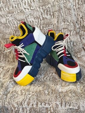 Anthony Wang Color-block Cranberry-01 Sporty ChunkyPlatform Wedge Sneakers